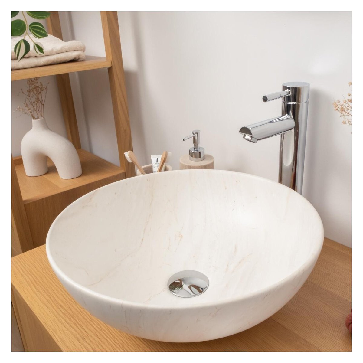 Vasque à poser ronde en céramique effet marbre beige 39,5cm ROMA beige, MOB IN