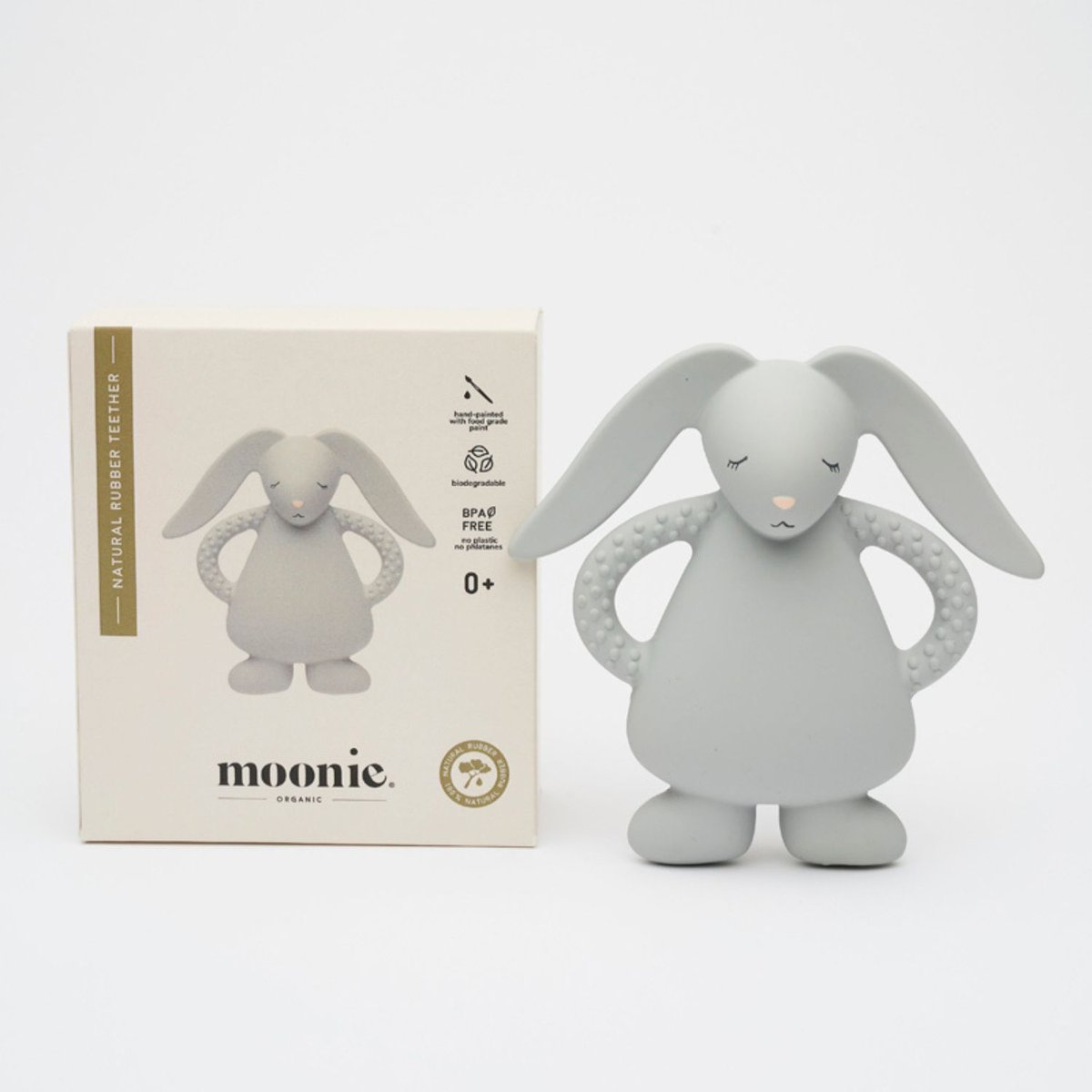 Lapin de dentition en caoutchouc naturel gris, MOONIE