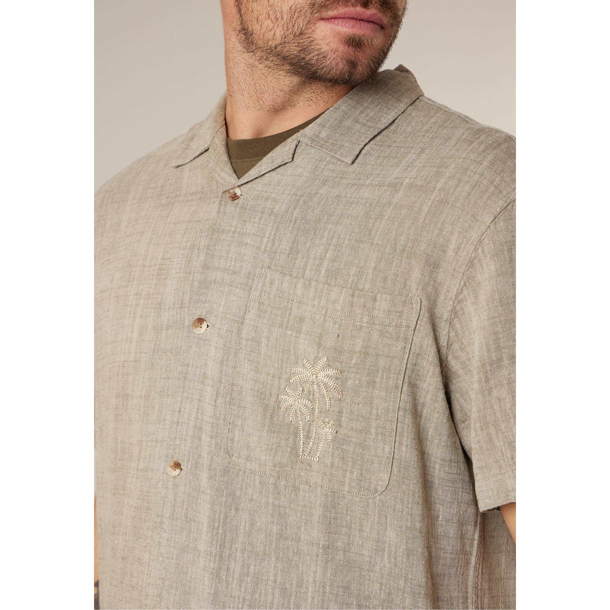 Chemise manches courtes homme en lin mélangé ZALTOR khaki, DEELUXE