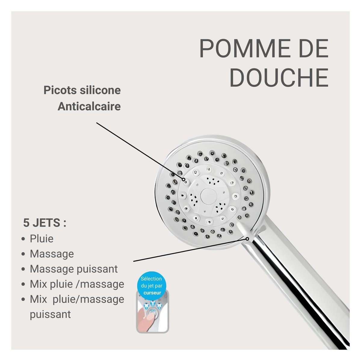 Douchette chromée 5 jets ONDRA chromé, MOB IN