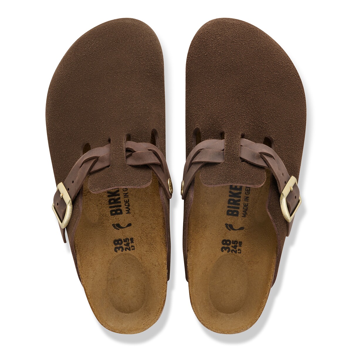 Sabots en cuir suédé BOSTON BRAIDED marron, BIRKENSTOCK