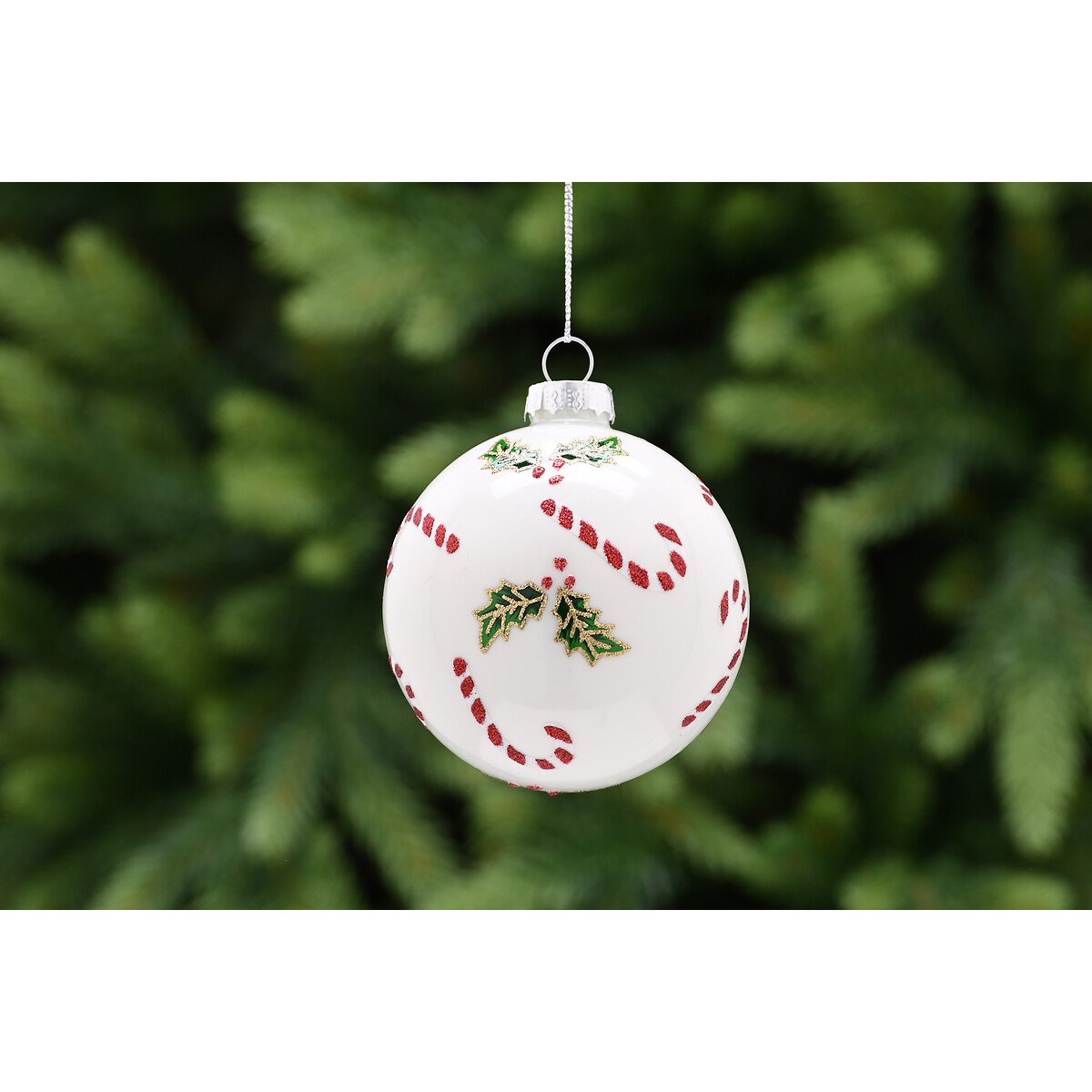 Set of 3 Candy Cane Stripe Baubles red, SO'HOME