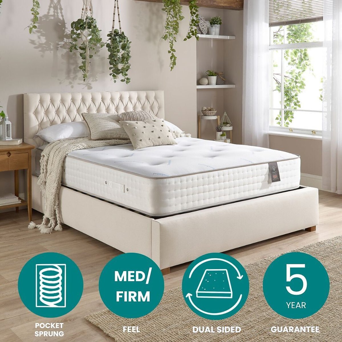 Aspire Luxury Dual Sided 5000 Pocket Climate Cool Wool Mattress white, ASPIRE