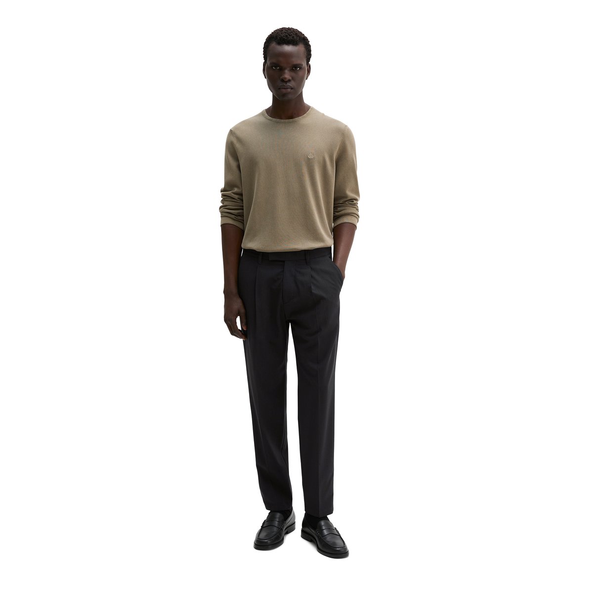 Pantalon modèle Belsbo pleats relaxed en laine mélangée estivale bleu foncé, MARC O'POLO