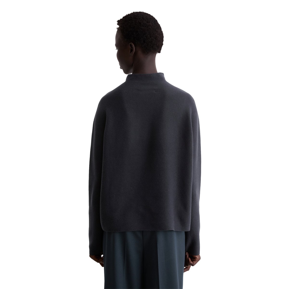 Pull-over seamless loose en coton bio doux bleu foncé, MARC O'POLO