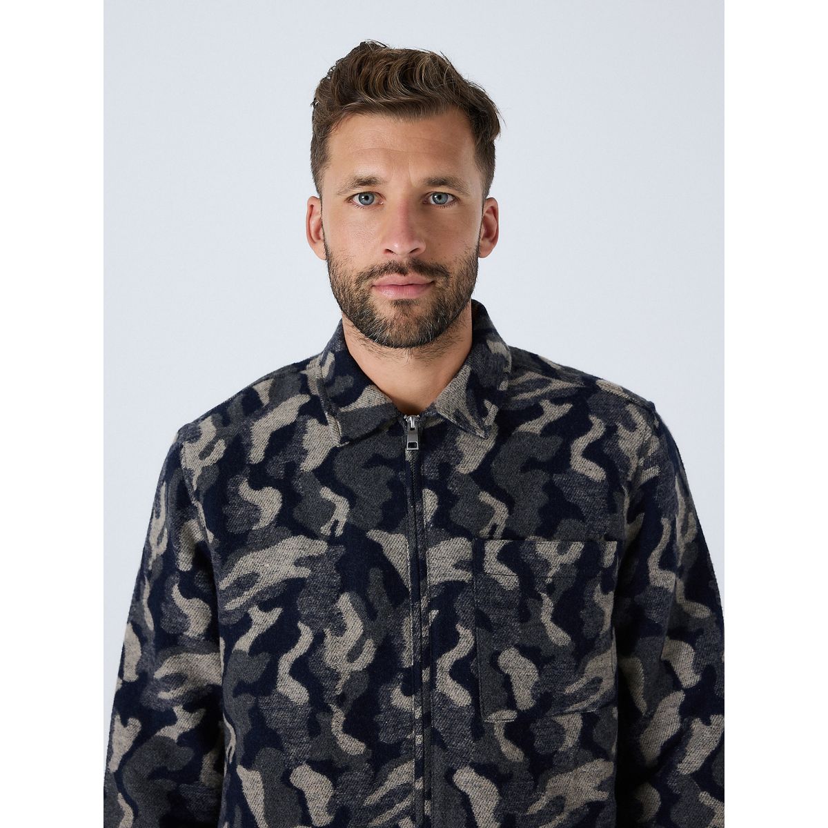 Veste surchemise zippée à motif camouflage bleu marine, NEXT