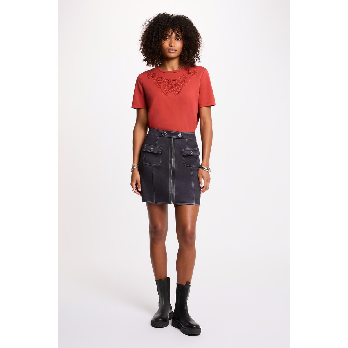 T-shirt manches courtes orange foncé, MORGAN