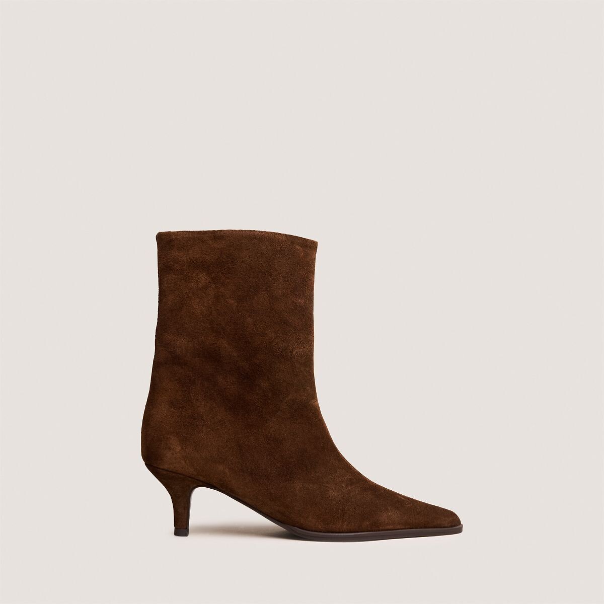 Bottines pointues à petits talons, croute de cuir, DELANIE marron, JONAK