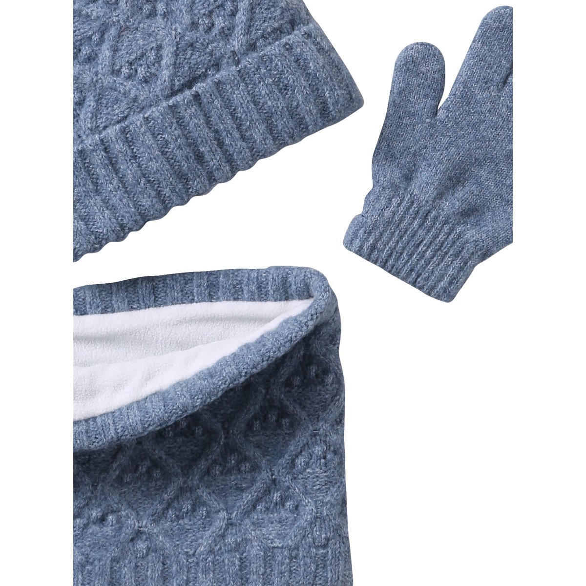 Ensemble tricot bonnet, snood et gants bleu ciel, VERTBAUDET