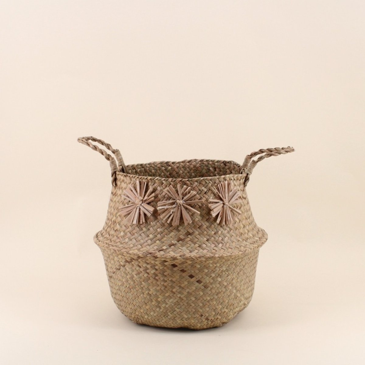 Set de 3 paniers en fibres naturelles avec pompons naturel, ORNAMI