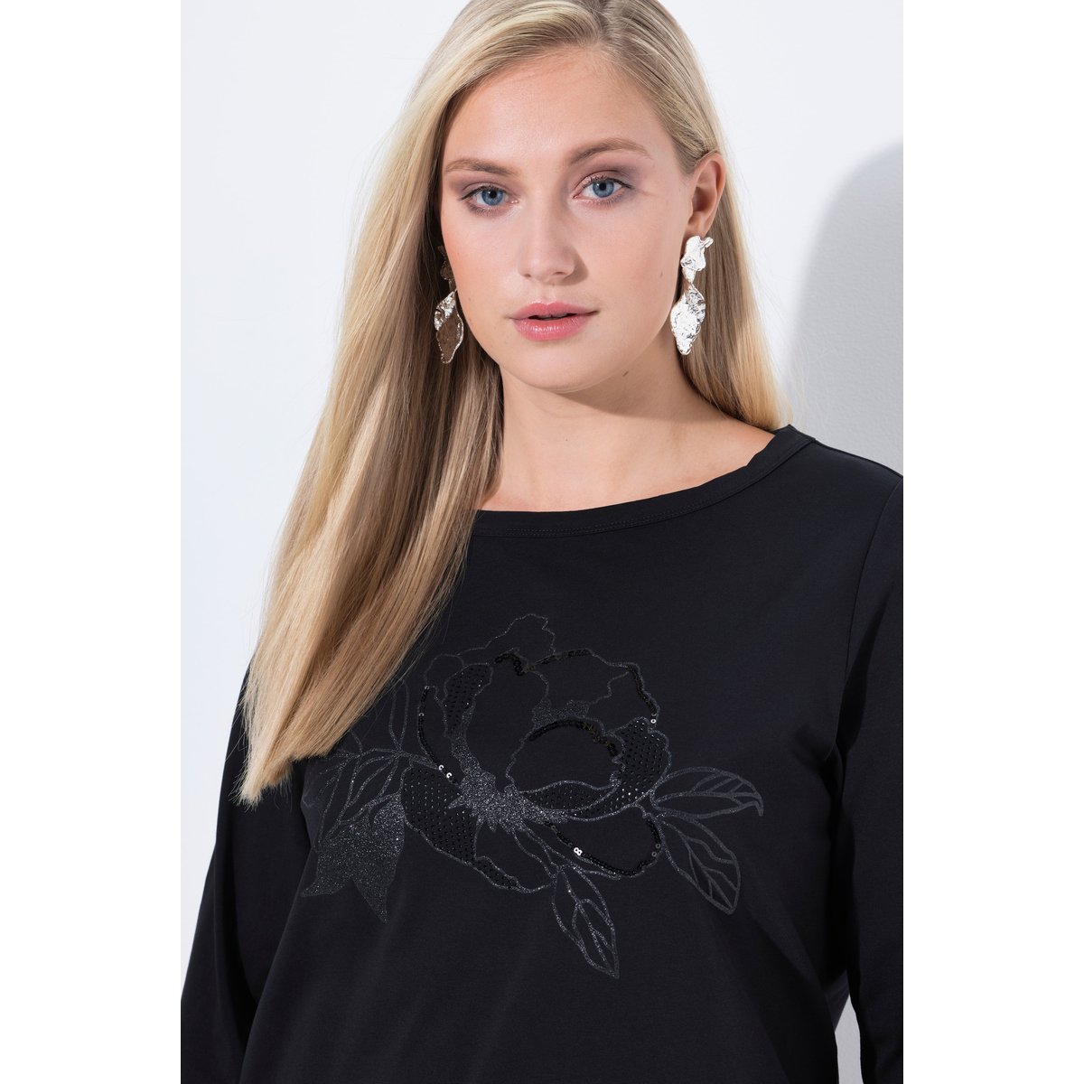 T-shirt à encolure bateau et manches longues noir, ULLA POPKEN