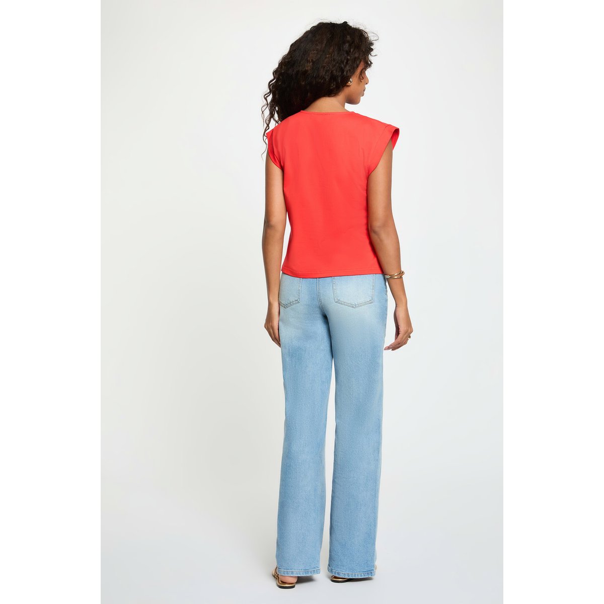 T-shirt col v manches courtes rouge vif, MORGAN
