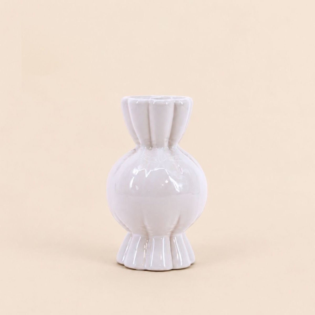 Vase en céramique effet gonflé forme bonbon, H19cm blanc, ORNAMI