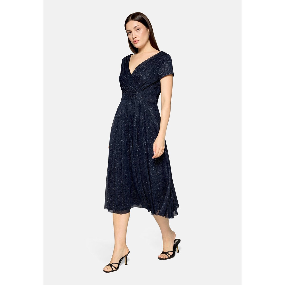 Robe de cocktail au look scintillant bleu foncé/gris, VERA MONT