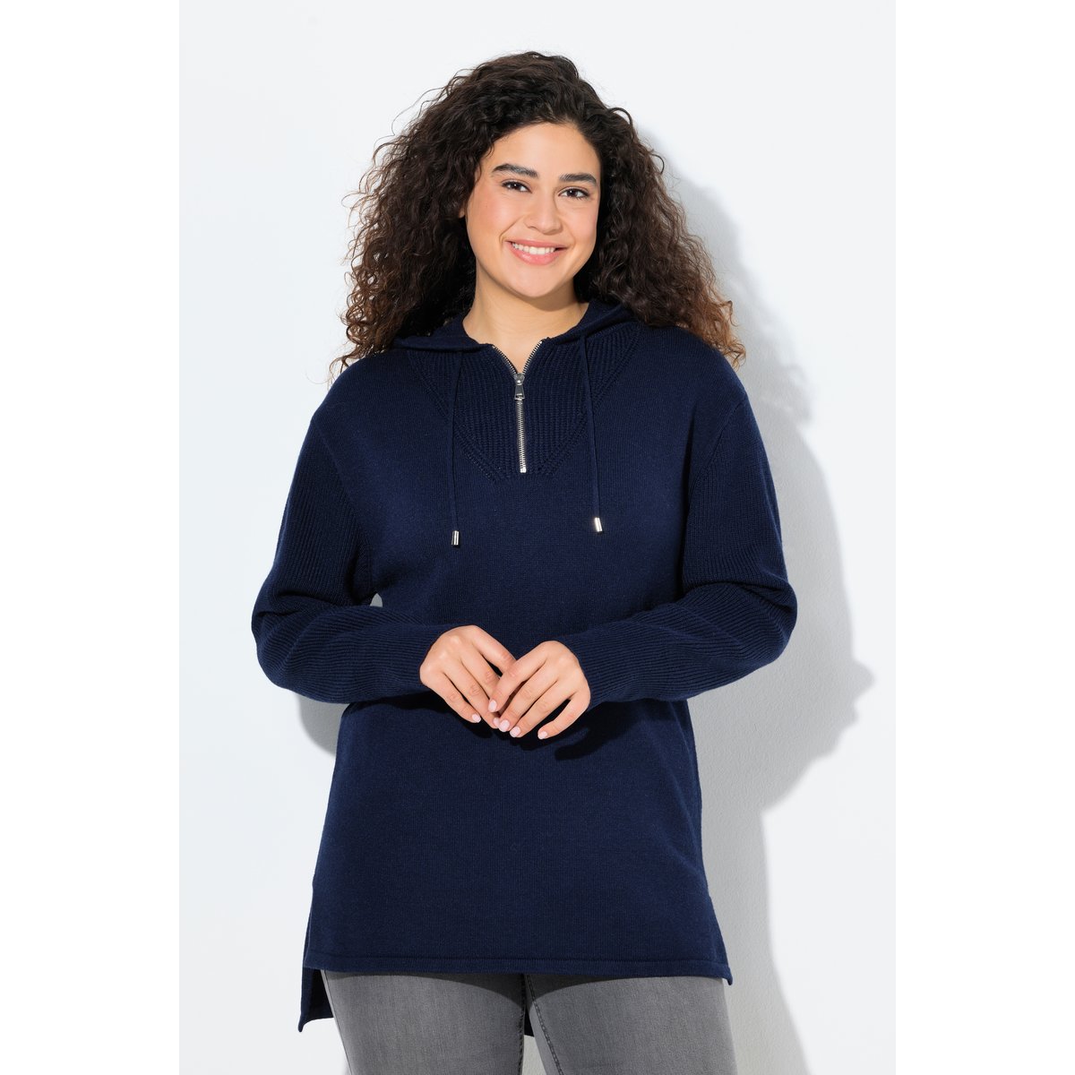 Sweat à capuche en tricot, manches longues bleu encre, ULLA POPKEN