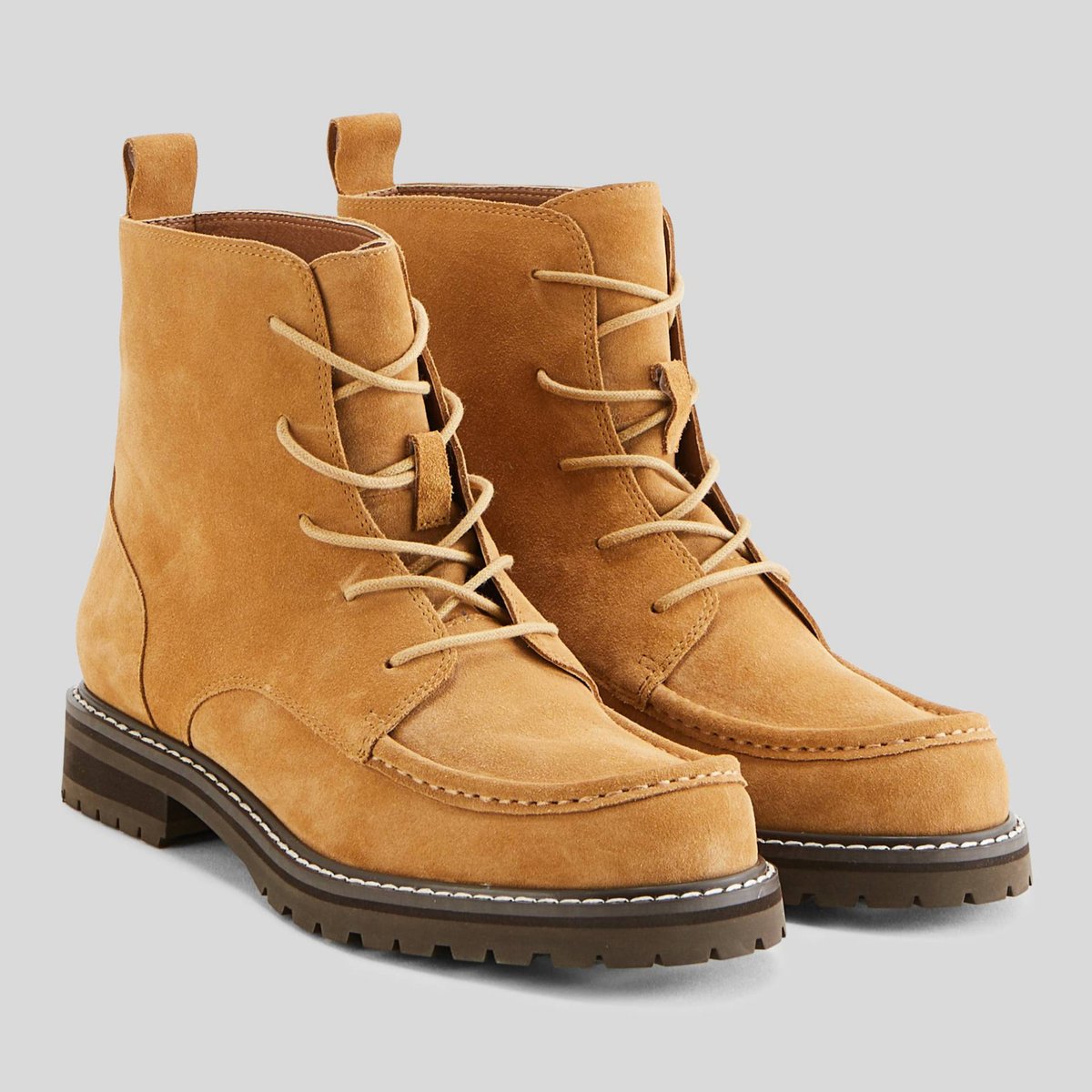 Bottines à lacets en cuir gabardine, MONOPRIX