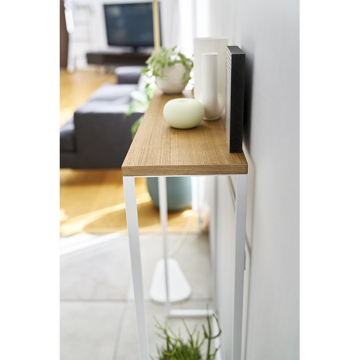 Table console ultra fine métal bois TOWER blanc, YAMAZAKI
