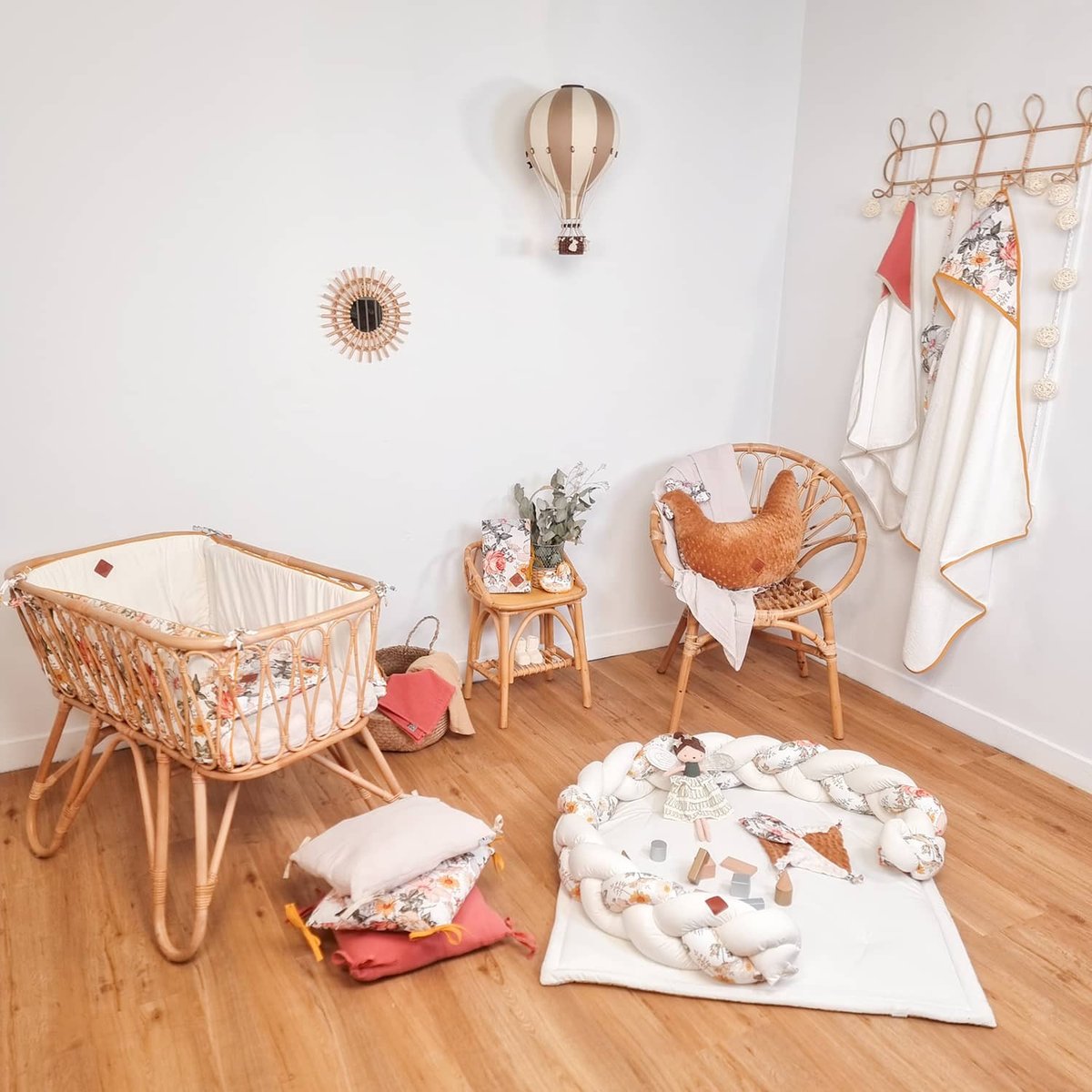 Lingettes bébé lavables 8 pièces néo vintage imprimé floral, beige, blanc, SEVIRA KIDS