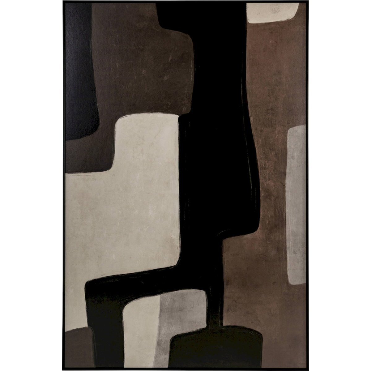 Tableau abstrait en papier et verre brun profond et noir géométrique, RECOLLECTION