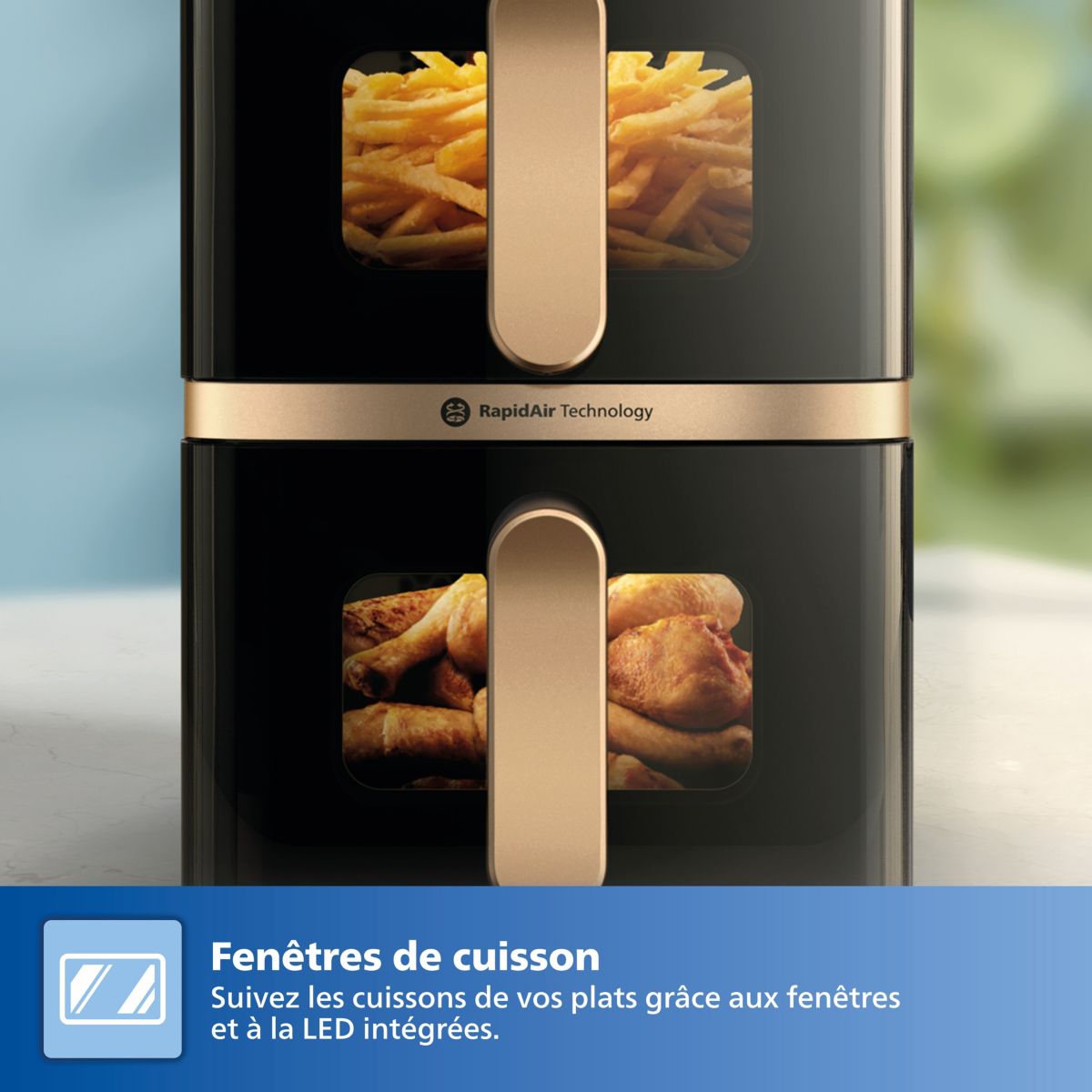 Friteuse sans huile NA462/70 Friteuse sans huile Vertical Duo Noir/Cuivre, Série 4000 10L (5+5L) couleur unique, PHILIPS