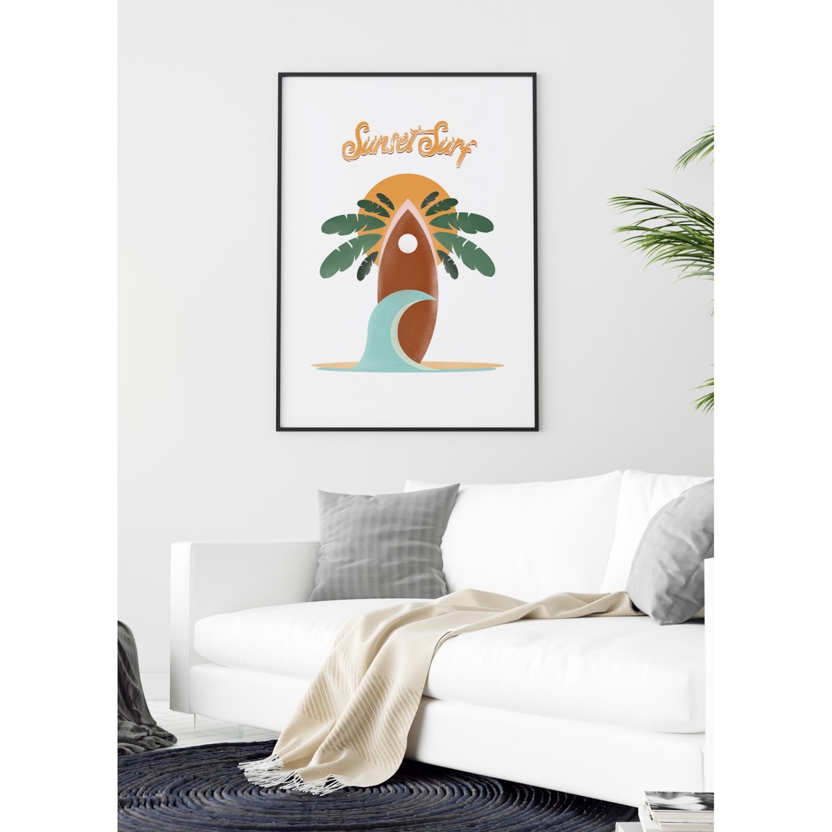 Affiche Sunset Surf blanc, L'AFFICHERIE