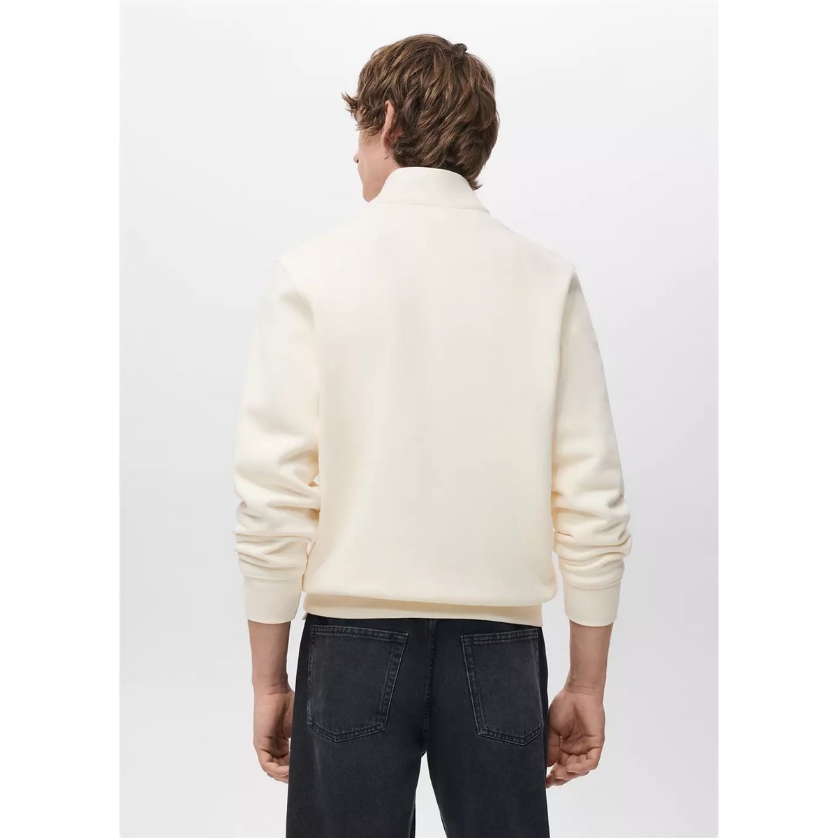 Sweat avec col zippé intérieur soft-touch blanc, MANGO MAN