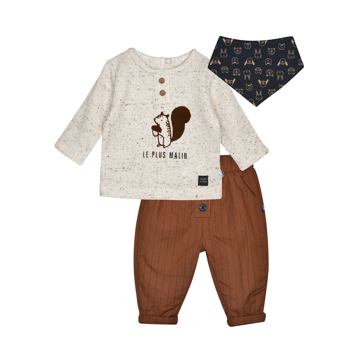 Ensemble tshirt pantalon et bavoir pancho beige, SUCRE D'ORGE