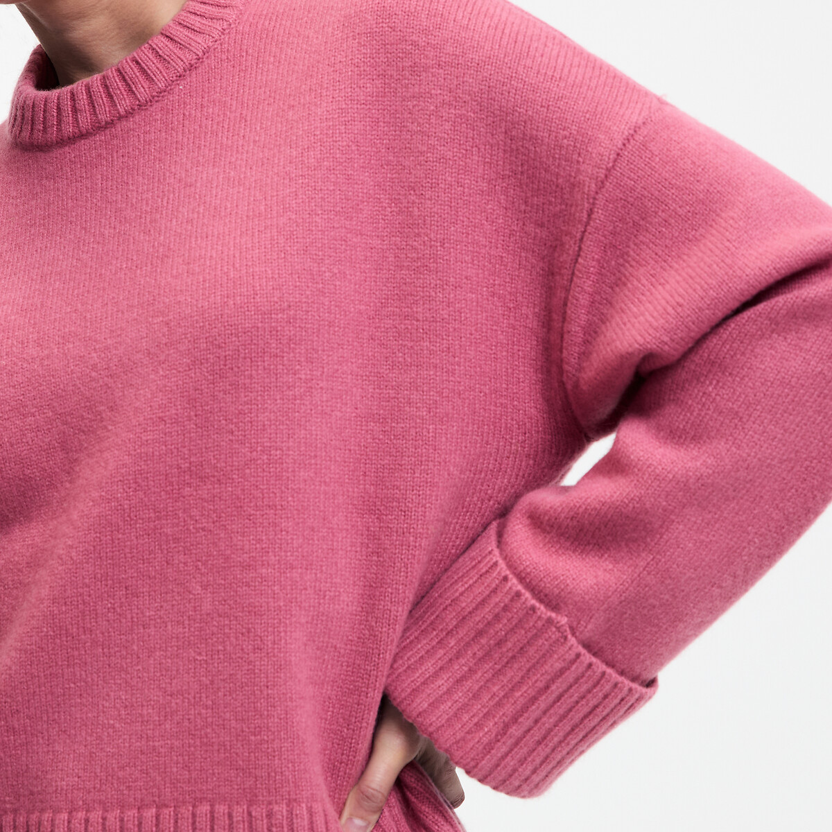 Jersey de lana, cuello redondo, punto grande rosa , LA REDOUTE COLLECTIONS