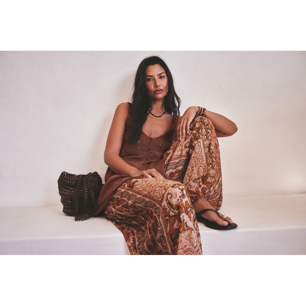 Top crochet finitions sequins marron rouille, NEXT