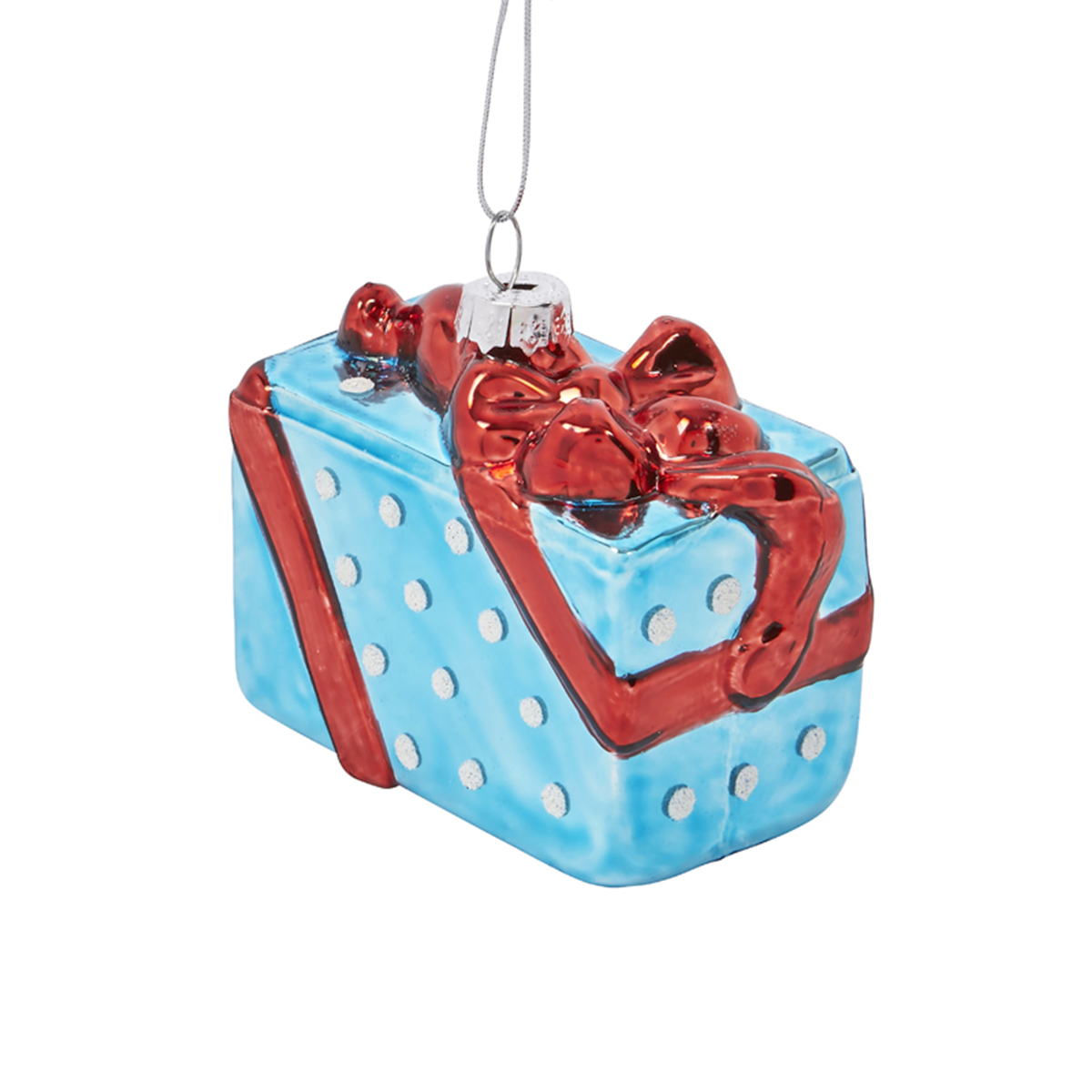 Suspension décorative de noël cadeau en verre L12 bleu, SIA DECO