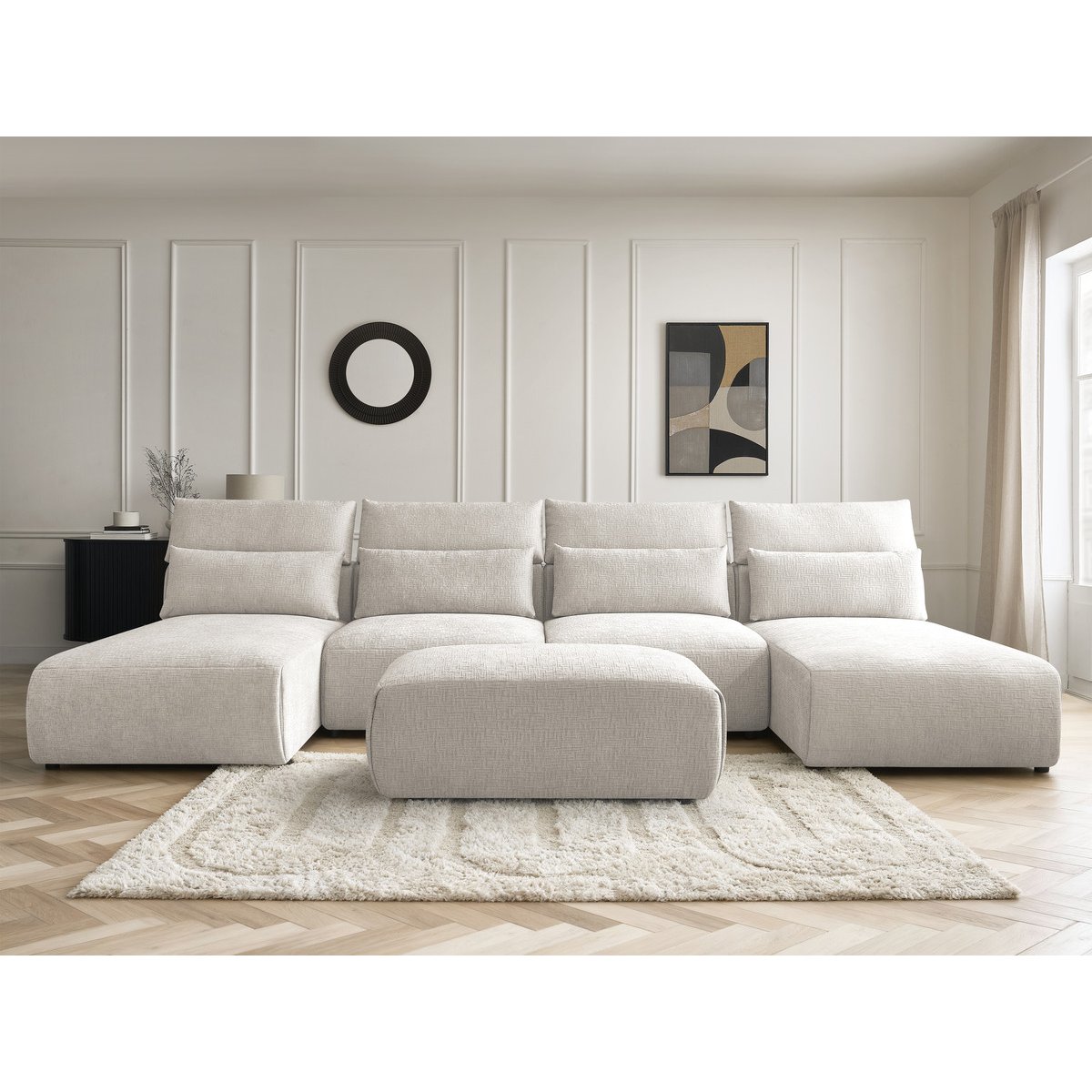 Canapé modulable 5 places en tissu texturé, JANA beige, BOBOCHIC