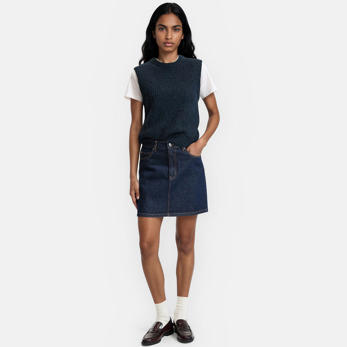 Jupe courte en denim bleu brut, LA REDOUTE COLLECTIONS