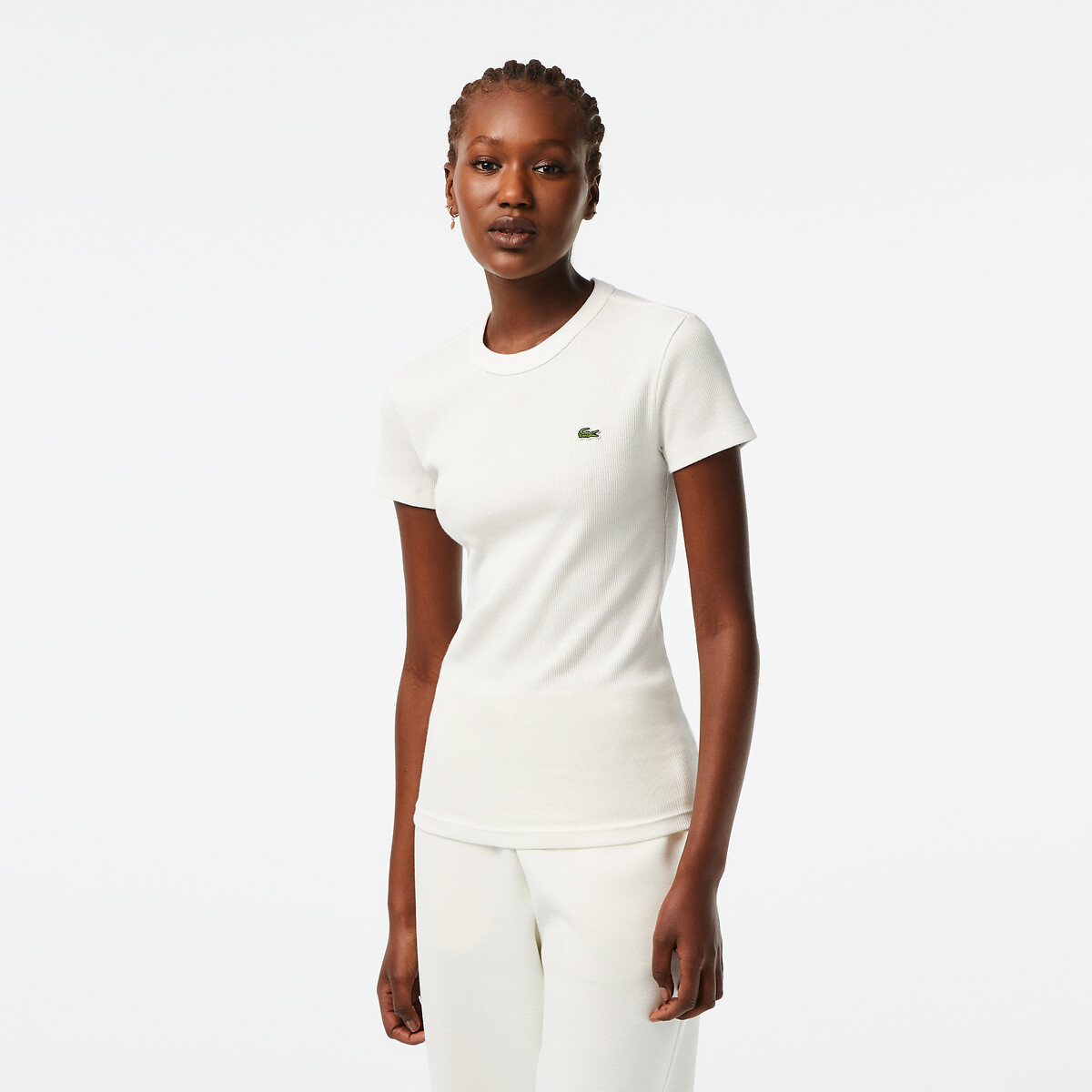 T-shirt slim fit coton côtelé blanc-70v, LACOSTE