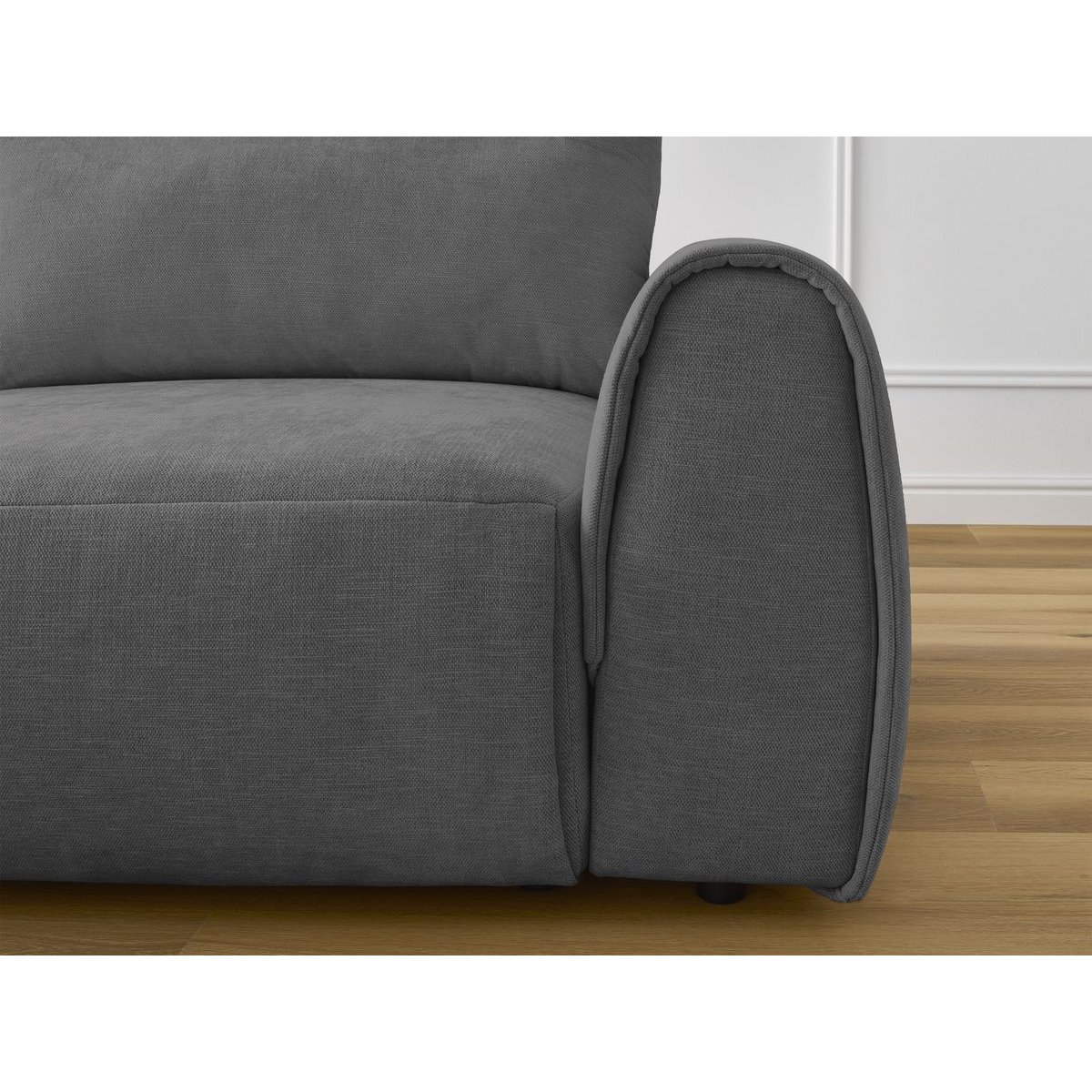 Canapé d'angle fixe compact 3 places tissu lisse, ADEN gris foncé, BOBOCHIC