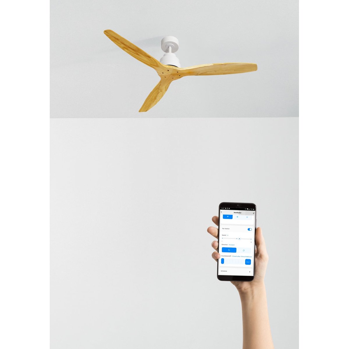 Ventilateur de plafond 40W sans lumière avec Wi-Fi WIND STYLANCE NATURAL WOOD blanc/bois naturel, CREATE