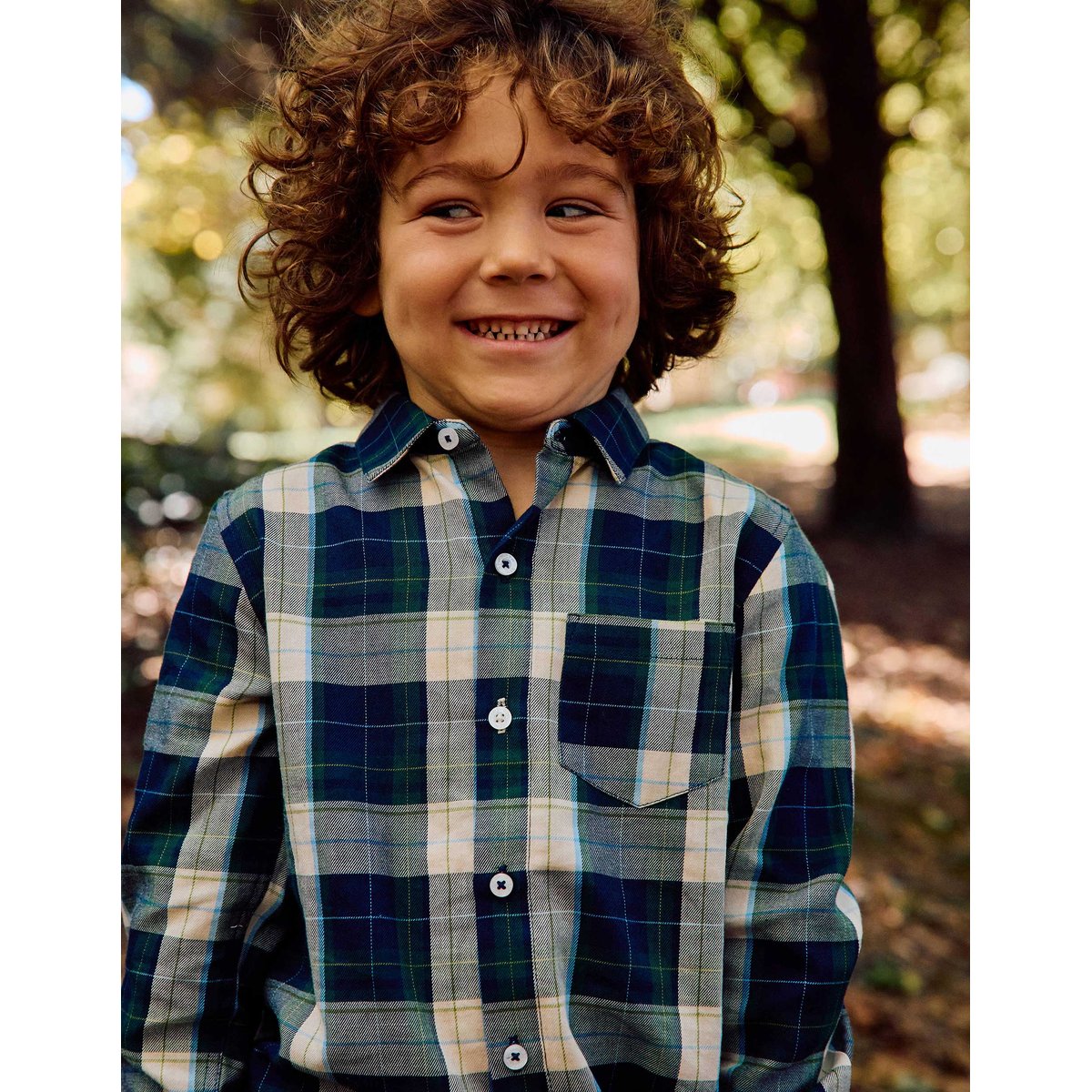 Chemise en coton à manches longues à carreaux B&S bleu foncé, ZIPPY