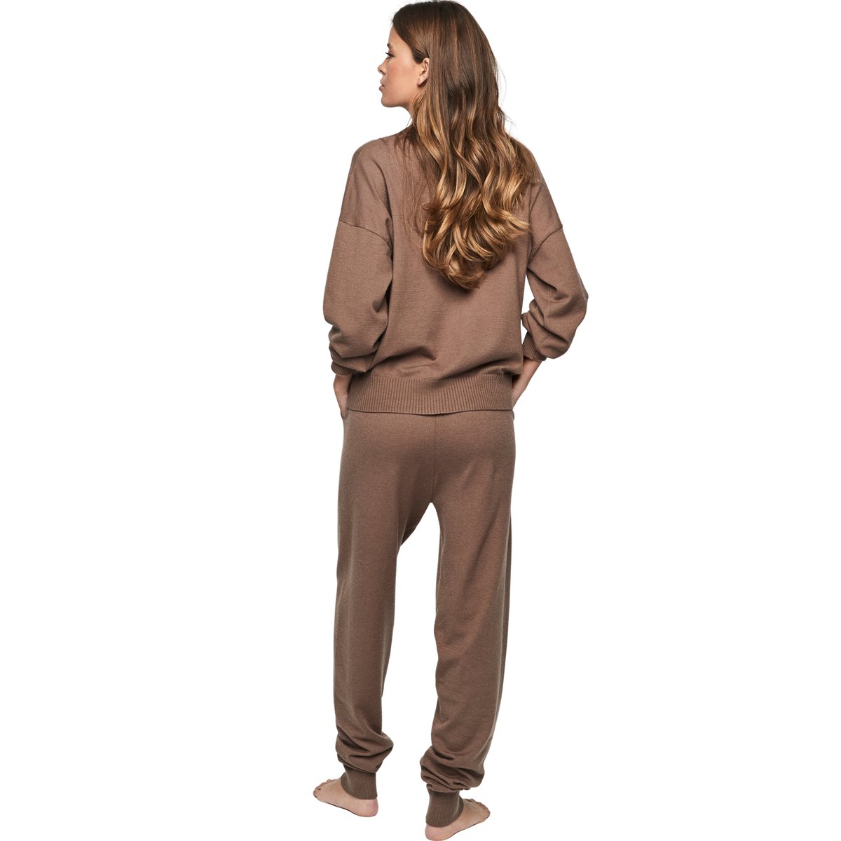 Tenue détente pyjama pantalon top col rond P108 MINIMAL PREMIUM marron, SELMARK