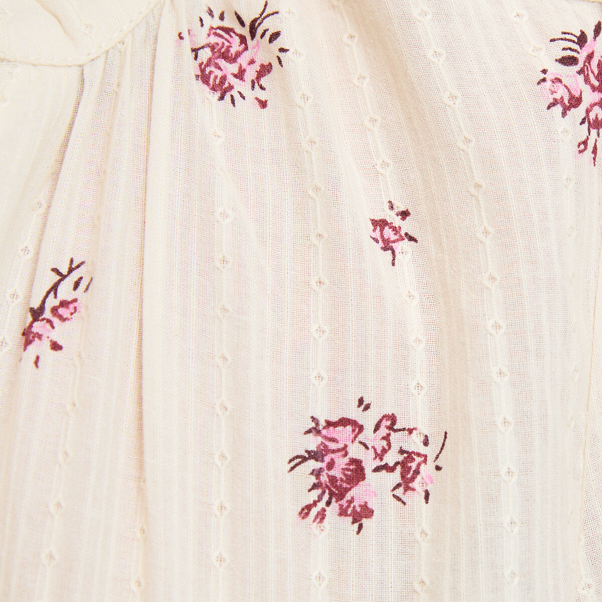 Blouse col V manches longues imprimé floral imprimé fleurs fond écru, LA REDOUTE COLLECTIONS
