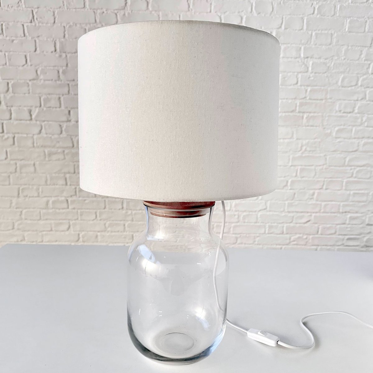 Lampe à poser vase verre transparent et abat-jour beige 30x30x51cm beige, WADIGA