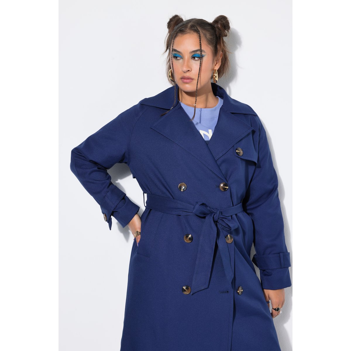 Trench-coat légèrement oversize marine, STUDIO UNTOLD