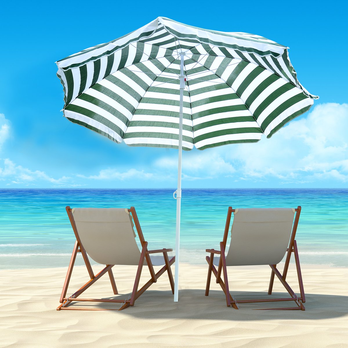 Parasol de plage Tissu de polyester vert et vert, OUTSUNNY