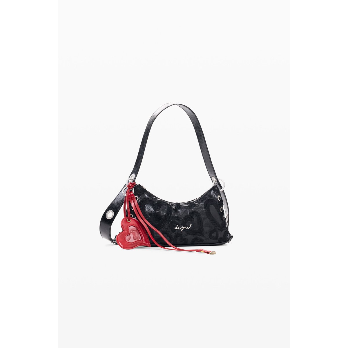 petit sac bandoulière cœurs noir, DESIGUAL