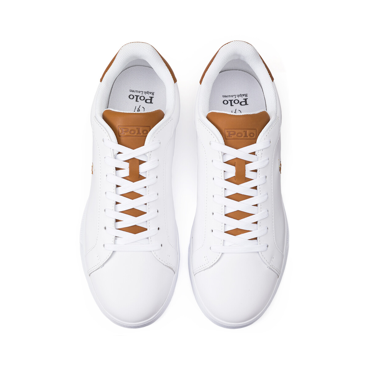 Baskets cuir Heritage Court II blanc/marron, POLO RALPH LAUREN
