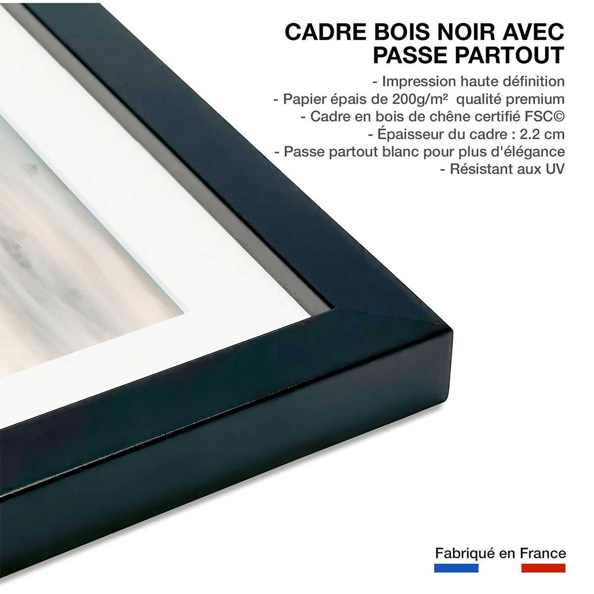 Affiche paysage brouillard hivernal affiche + cadre en bois - noir, HEXOA