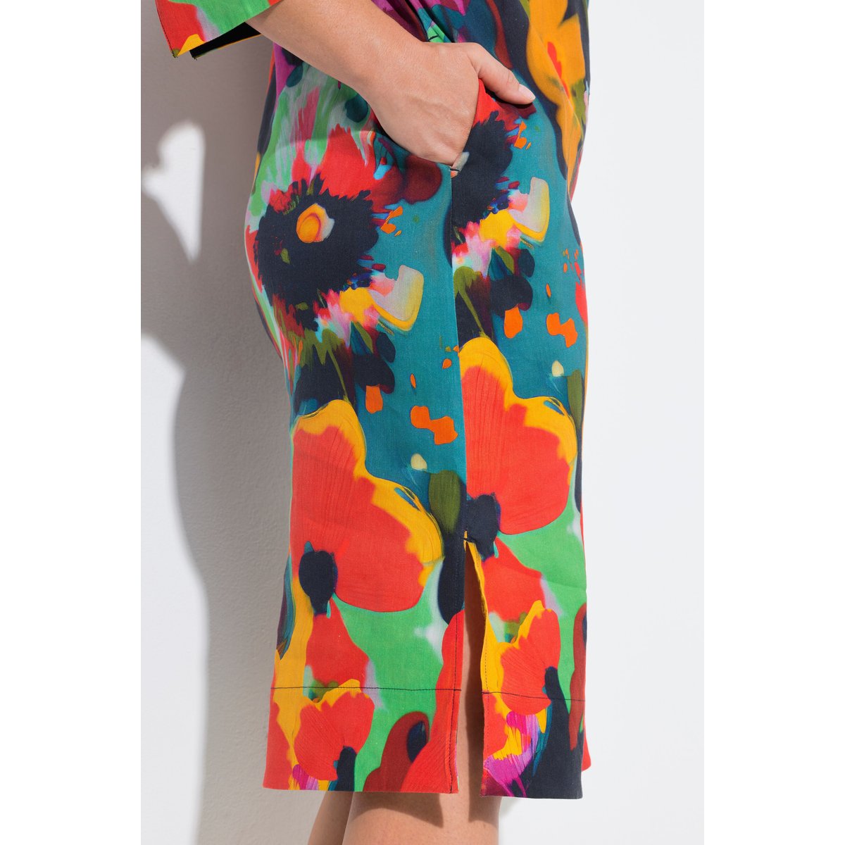 Robe midi en lin mélangé marine foncé, ULLA POPKEN