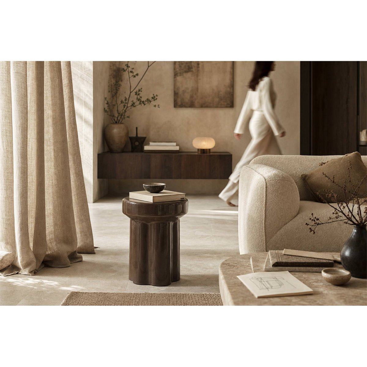 Tabouret en céramique sculptural brun, RECOLLECTION