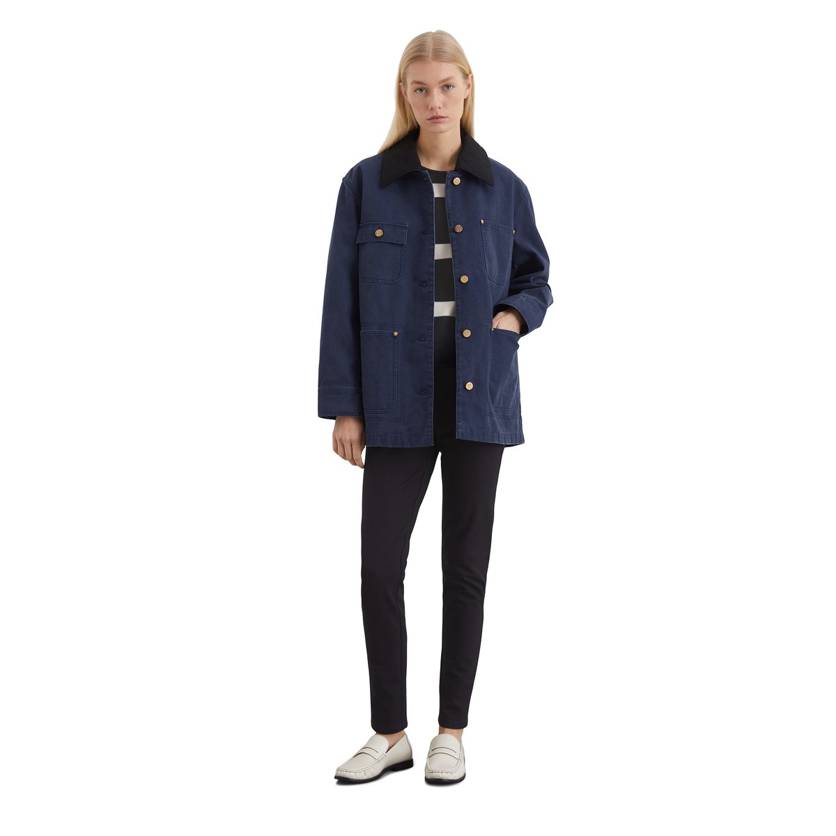 Veste en toile relaxed avec col amovible bleu foncé, MARC O'POLO