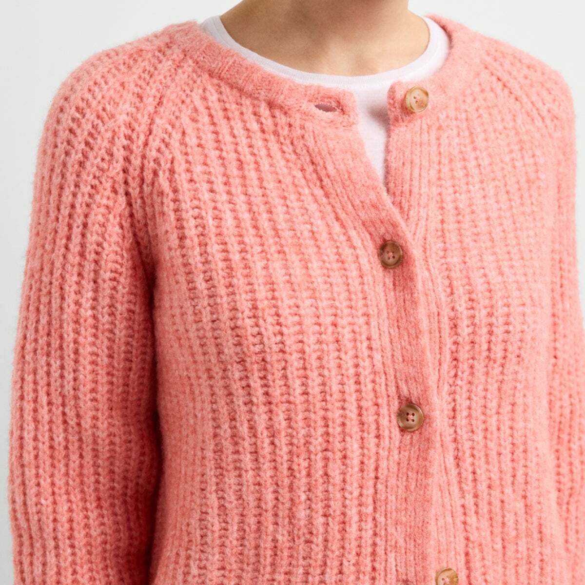 Cardigan En Maille Avec Fermeture Boutonnée rose pêche corail, PEPE JEANS