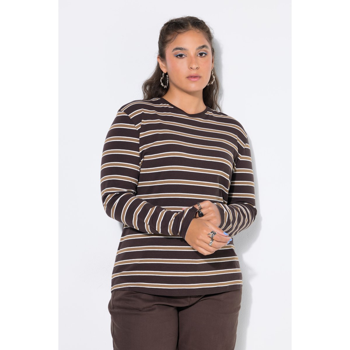 T-shirt à manches longues, coupe classique marron pin, STUDIO UNTOLD