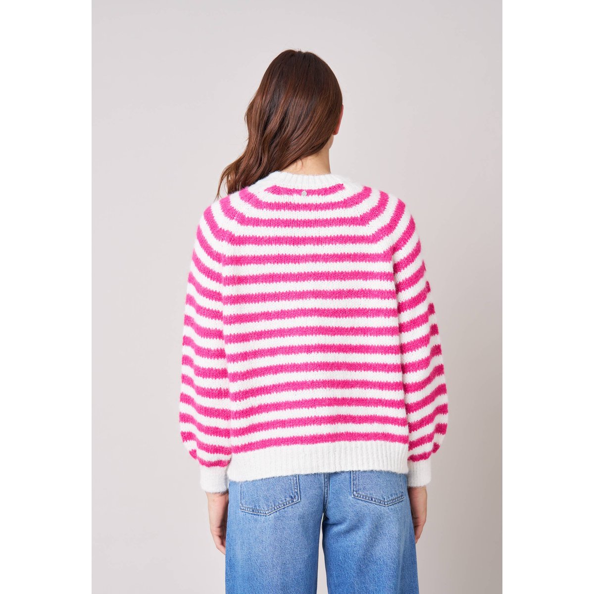 Pull femme rayé en maille douce IPHIGENIE rose, DEELUXE